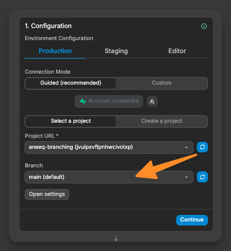 Supabase Branch Select