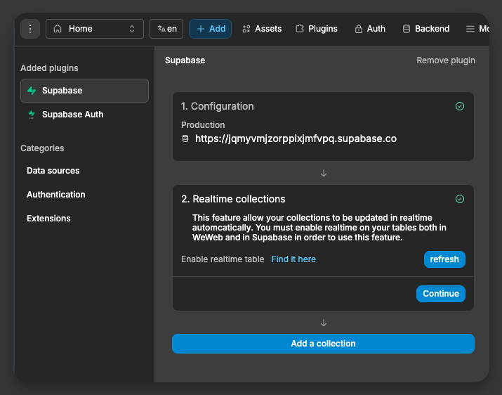 Supabase project settings
