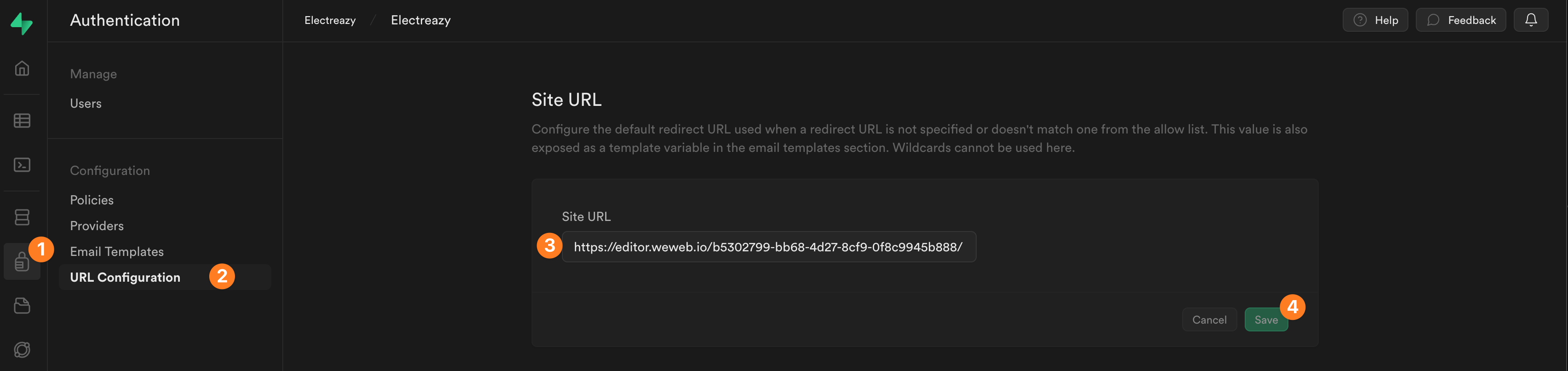 Supabase URL configuration