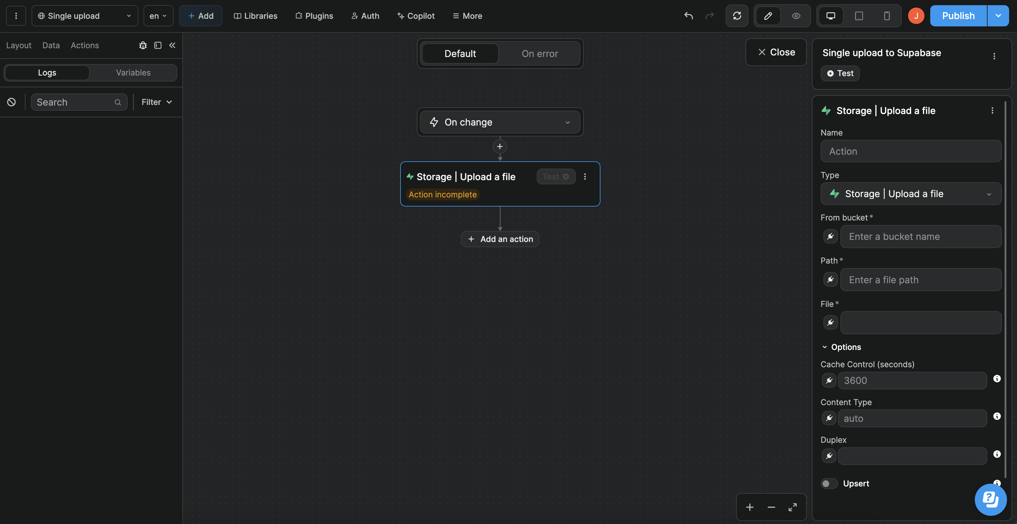 Supabase single upload workflow