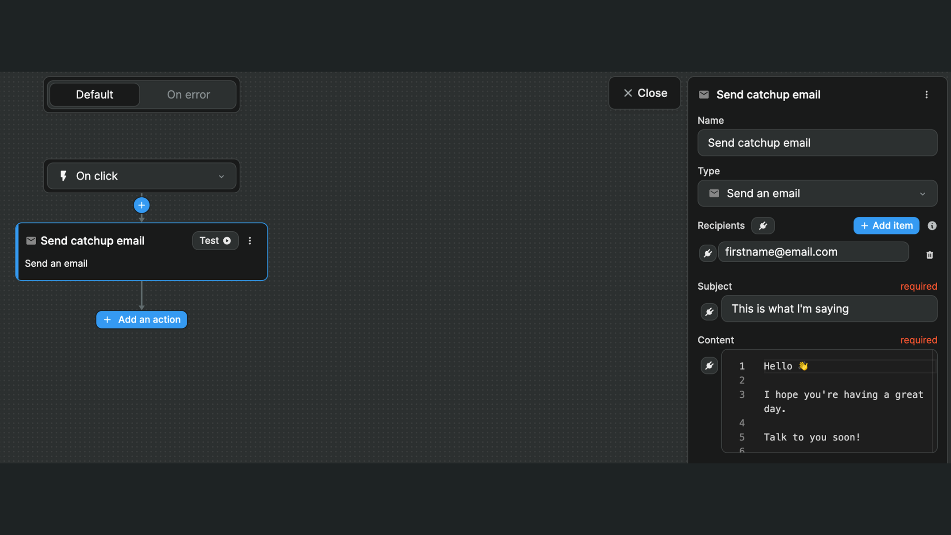 WeWeb Email workflow action