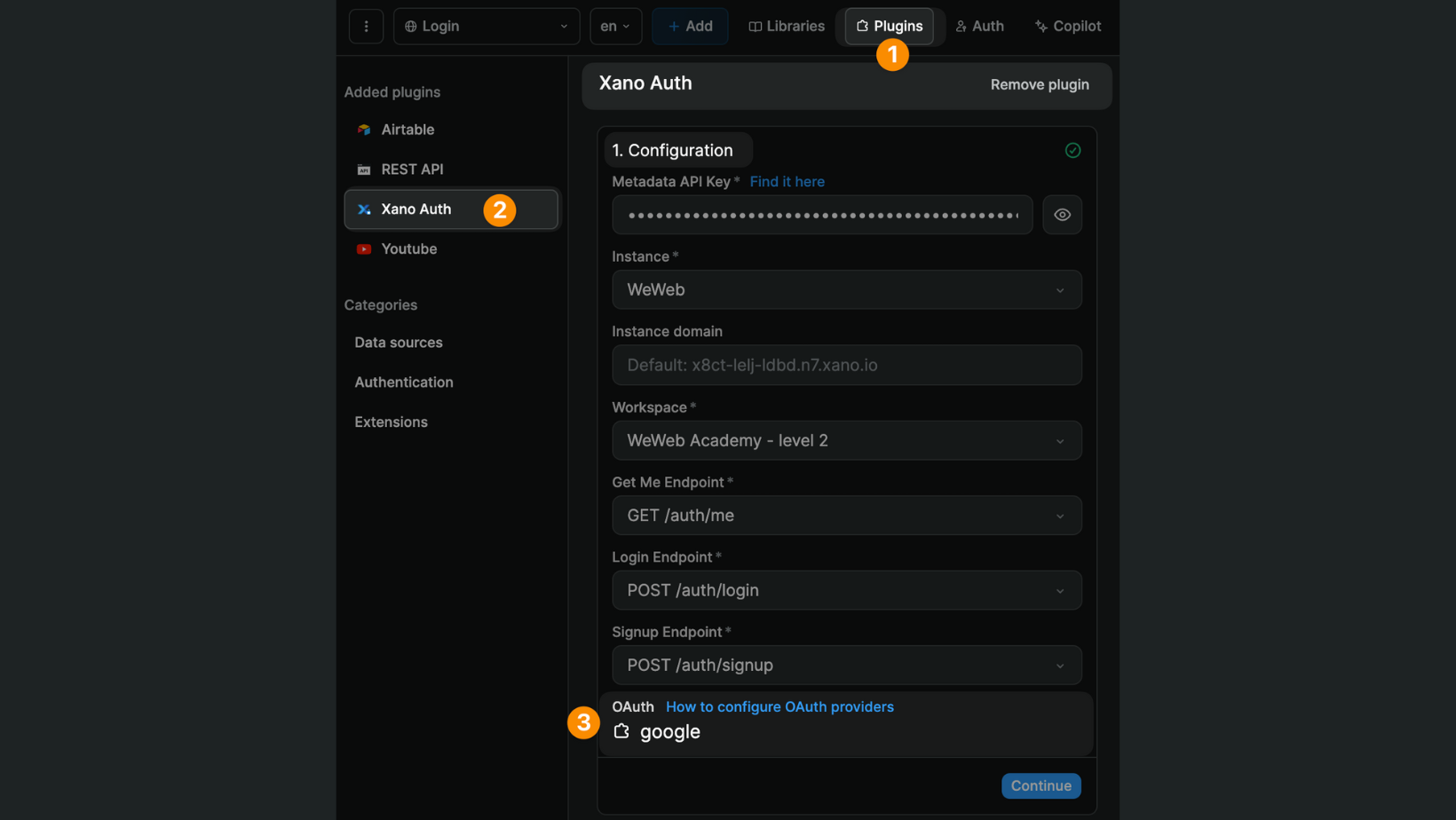 OAuth in Xano plugin configuration