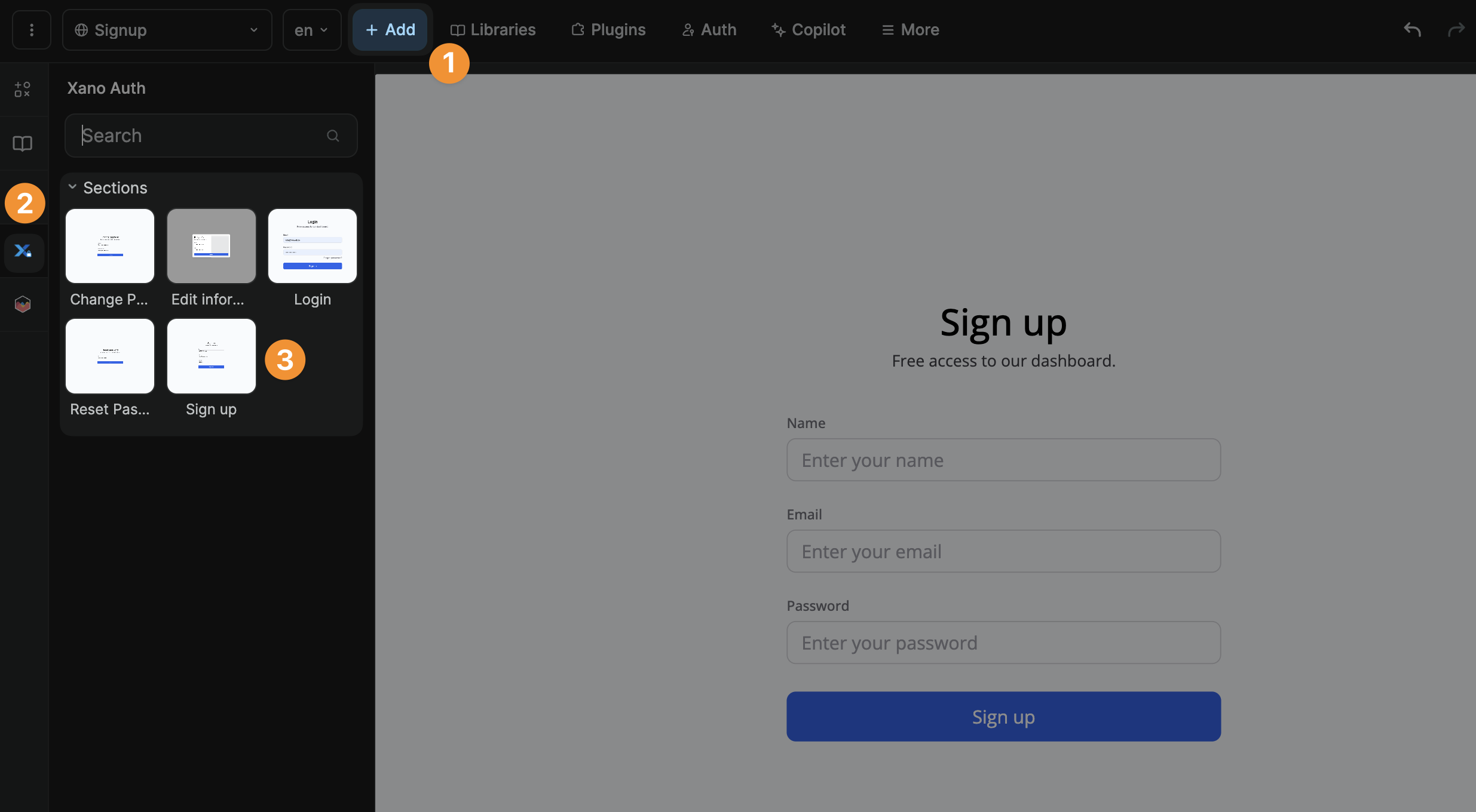 Xano Auth UI elements