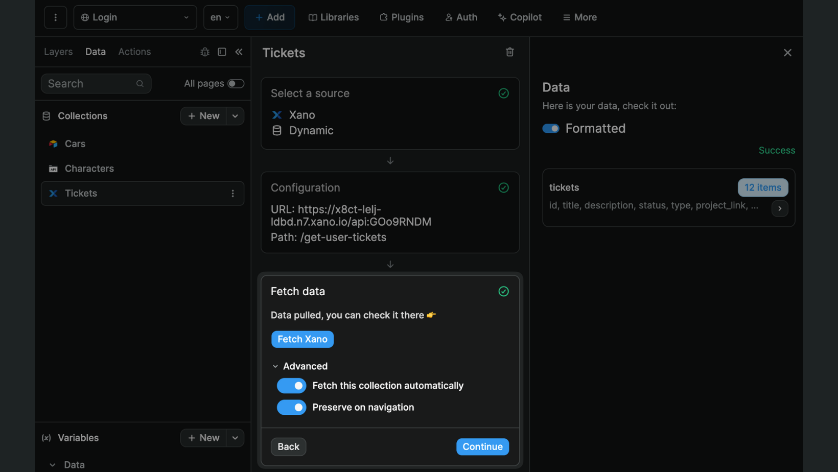 Xano fetch data settings